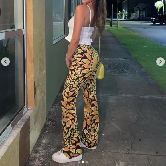 Zara Printed Flared Pants Trousers Groovy Floral 70's Pattern Sz Small - Picture 2 of 16
